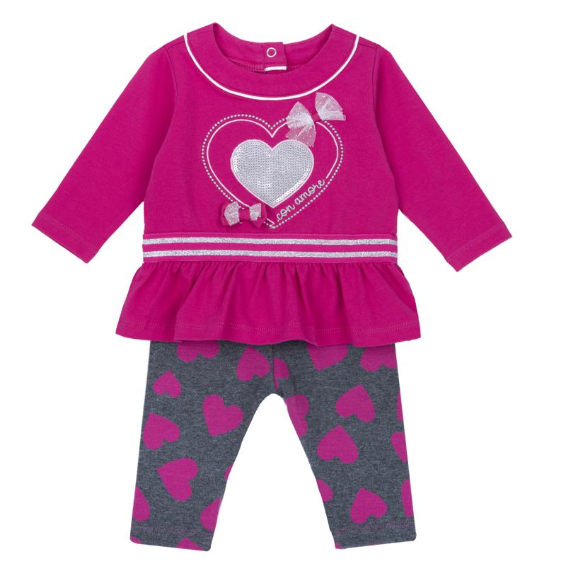 SET 2: T-SHIRT LONG SLEEVE + LEGGINGS - DARK PINK