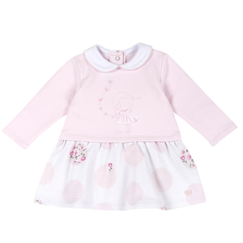 DRESS LONG SLEEVE - WHITE/PINK