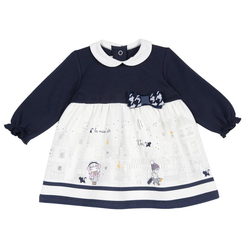 DRESS LONG SLEEVE - WHITE/BLUE