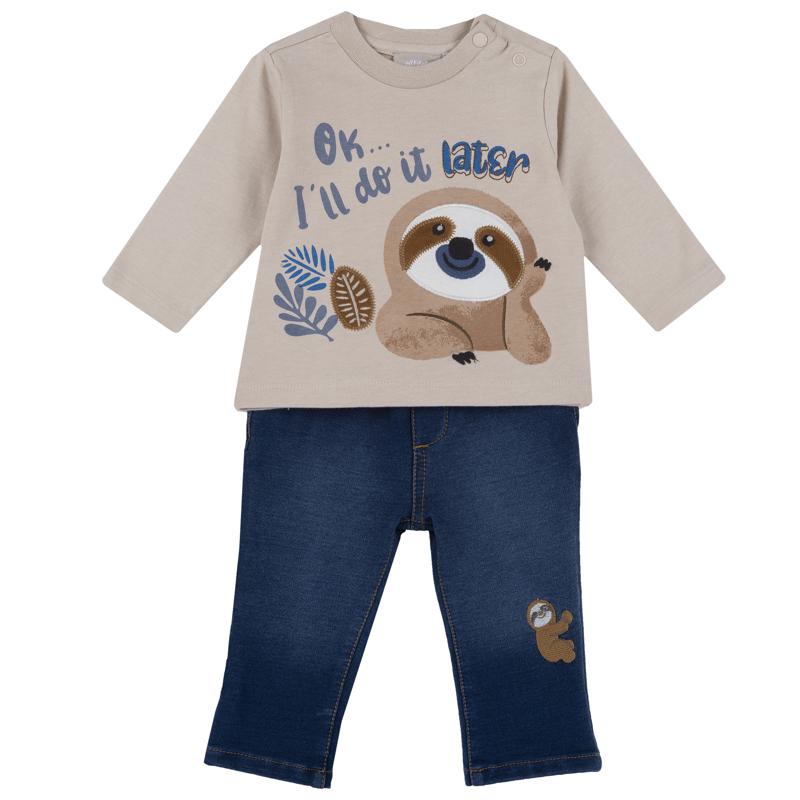 SET 2: T-SHIRT LONG SLEEVE + PANTS - MEDIUM BLUE