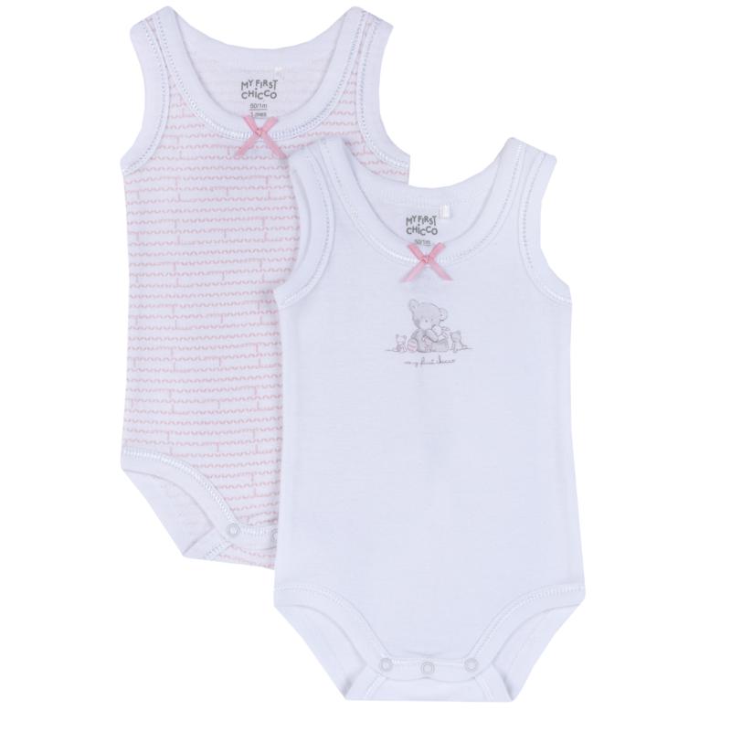 BODYSUIT SLEEVELESS 2 PACK - WHITE/PINK