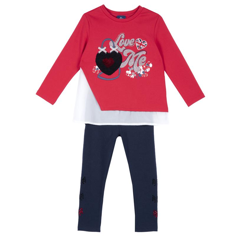 SET 2: T-SHIRT LONG SLEEVE + LEGGINGS - MEDIUM RED