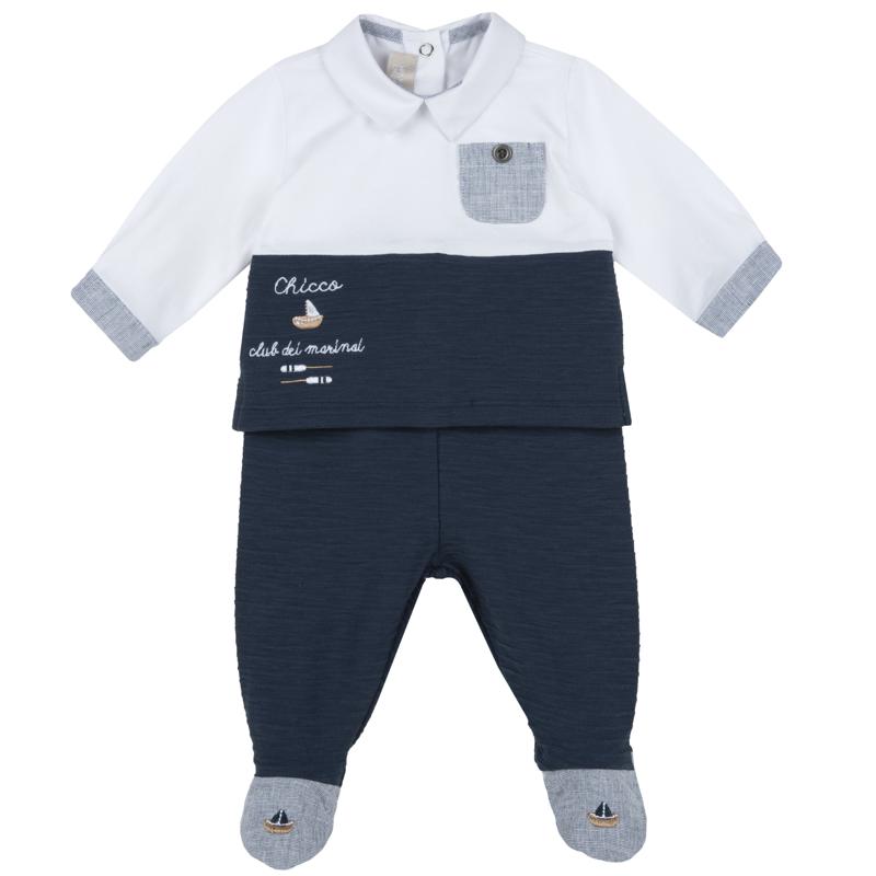 SET 2: T-SHIRT LONG SLEEVE + PANTS - WHITE/BLUE
