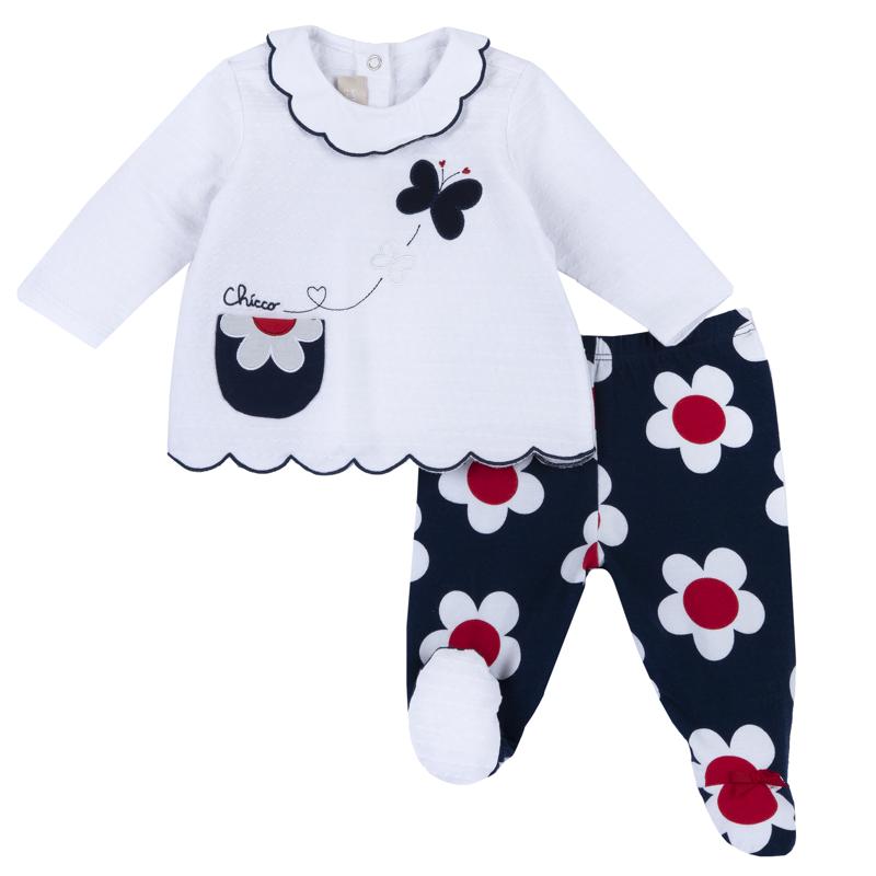 SET 2: T-SHIRT LONG SLEEVE + PANTS - WHITE/BLUE