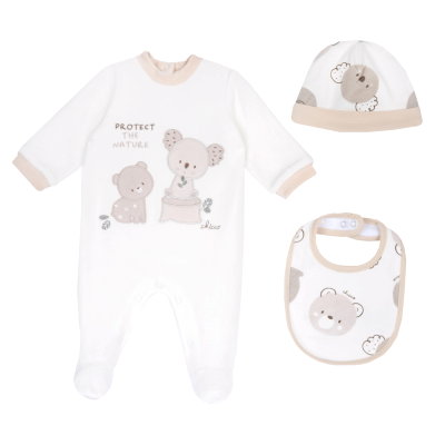 GIFT BOX: JUMPSUIT + BIB + HAT - NATURAL
