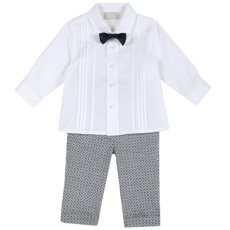 SET 2: SHIRT LONG SLEEVE + TROUSERS - GREY PRINTED