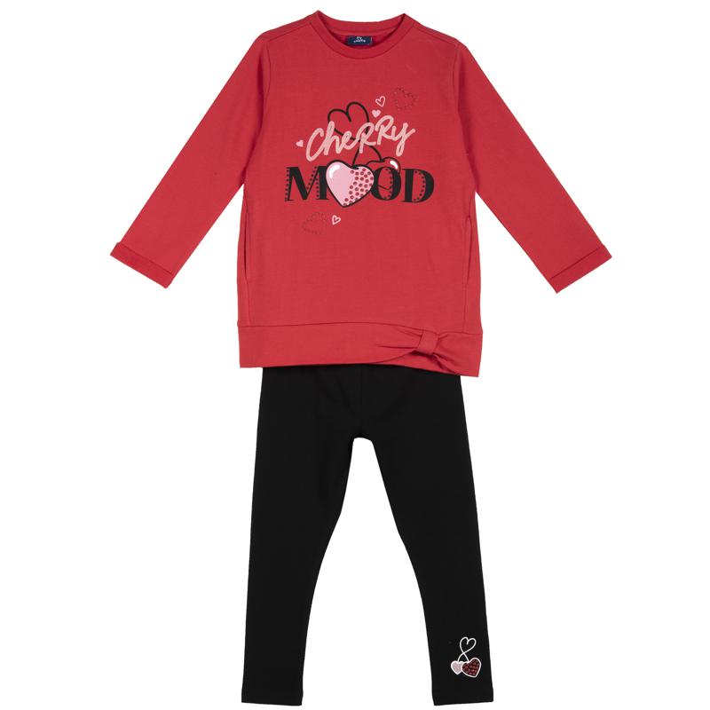 SET 2: T-SHIRT LONG SLEEVE + LEGGINGS - LIGHT RED
