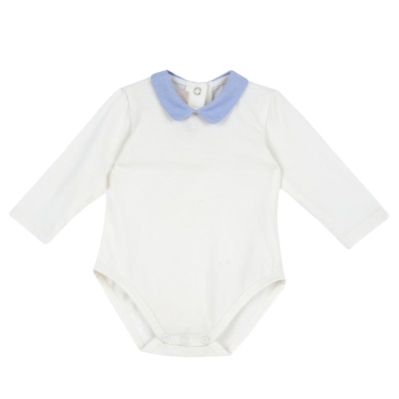 BODYSUIT LONG SLEEVE - WHITE/LIGHT BLUE