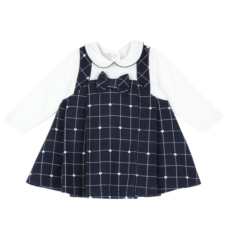 DRESS LONG SLEEVE - WHITE/BLUE