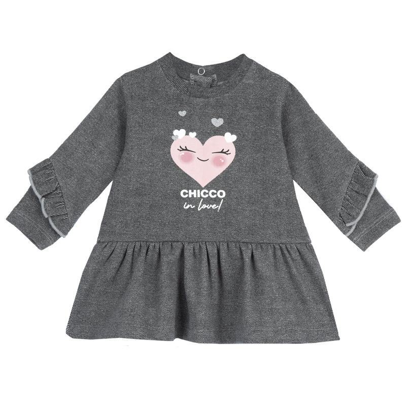 DRESS LONG SLEEVE - GREY PRINTED