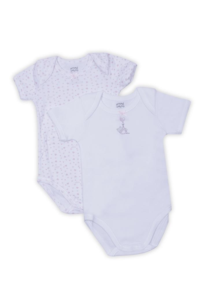 BODYSUIT SHORT SLEEVE 2 PACK - WHITE/PINK