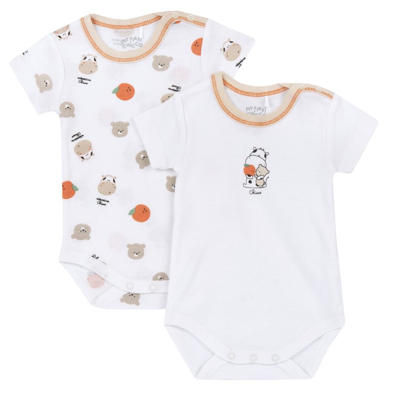 BODYSUIT SHORT SLEEVE 2 PACK - NATURAL PRINTED