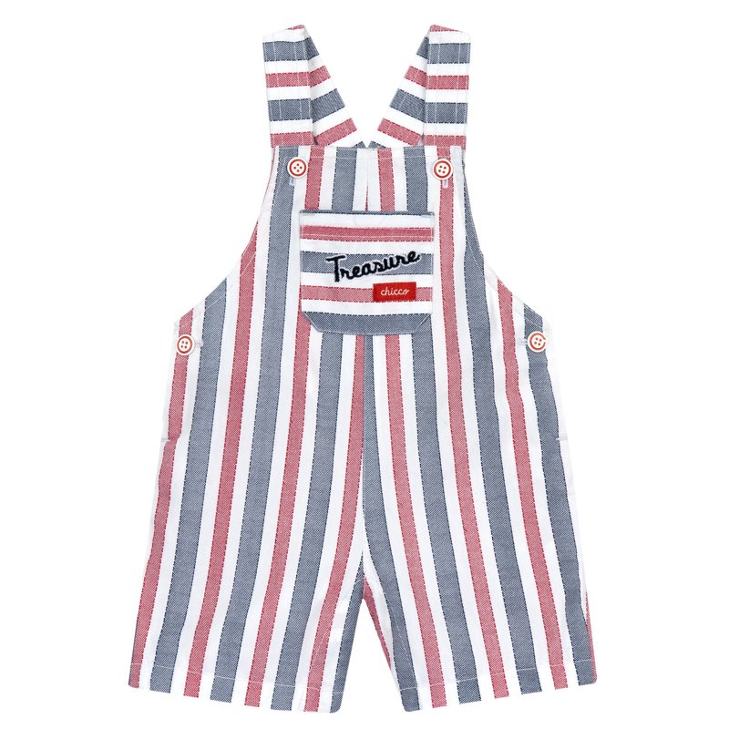 SHORT DUNGAREES - RED STRIPED