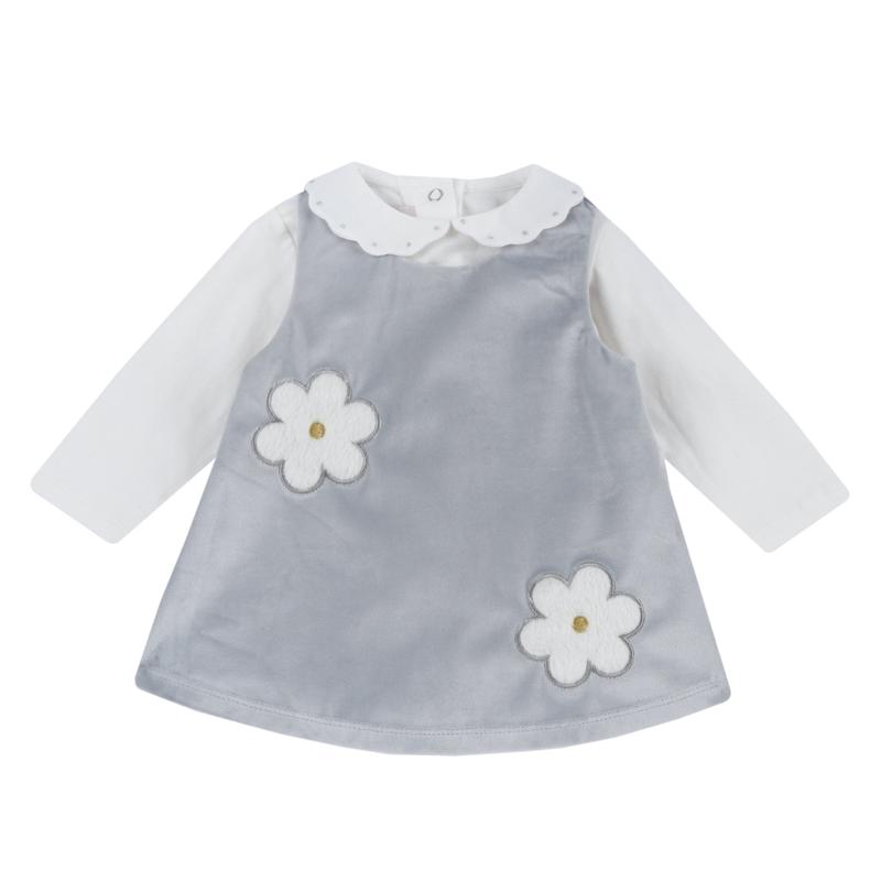 SET 2: T-SHIRT LONG SLEEVE + PINAFORE DRESS - LIGHT GREY