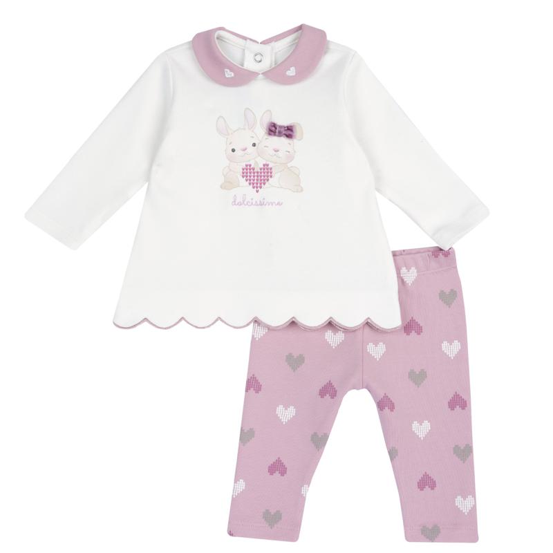 SET 2: T-SHIRT LONG SLEEVE + PANTS - WHITE/PINK