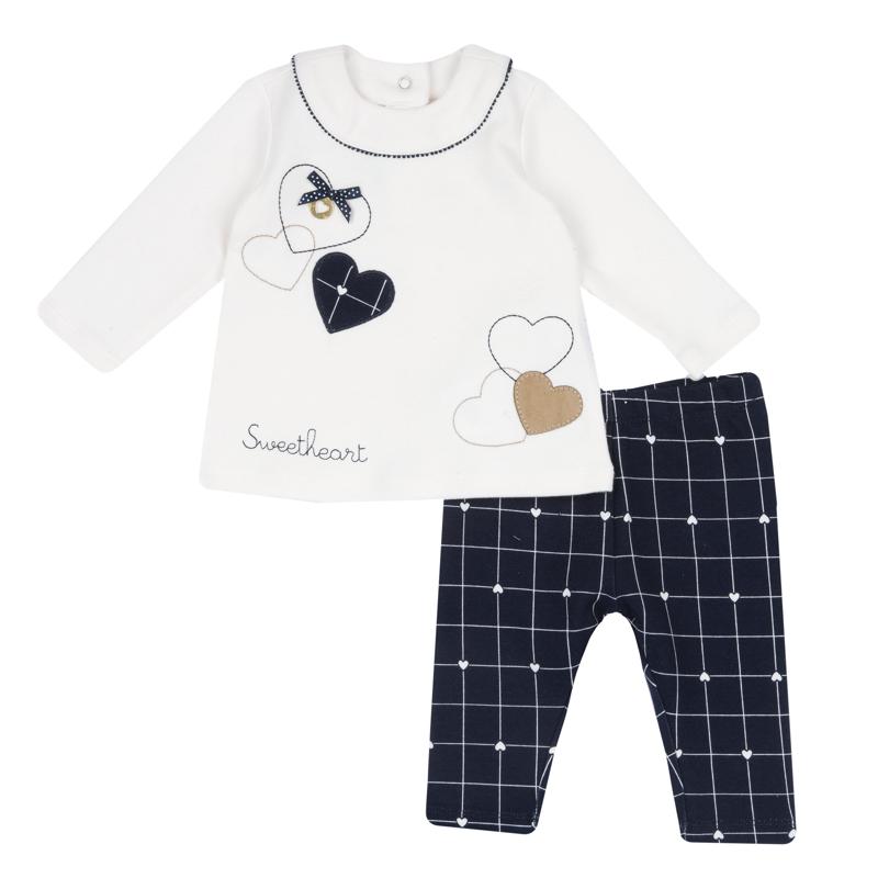 SET 2: T-SHIRT LONG SLEEVE + LEGGINGS - WHITE/BLUE