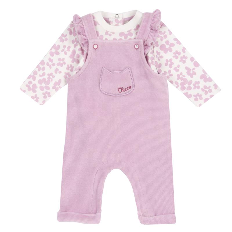 SET 2: BODYSUIT LONG SLLEVE + LONG DUNGAREES - LIGHT PINK