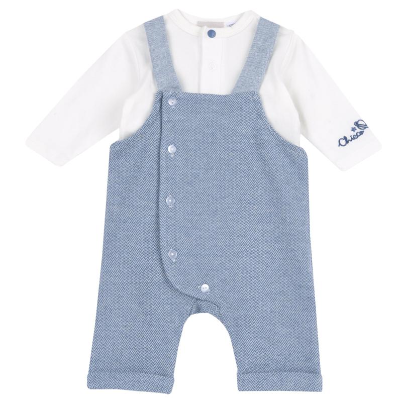 SET 2: BODYSUIT LONG SLLEVE + LONG DUNGAREES - DARK BLUE/LIGHT BLUE