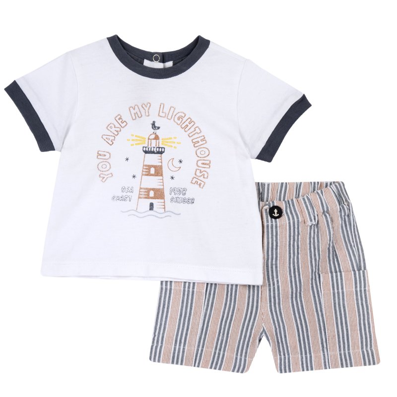 SET 2: T-SHIRT SHORT SLEEVE + SHORTS - WHITE/BLUE