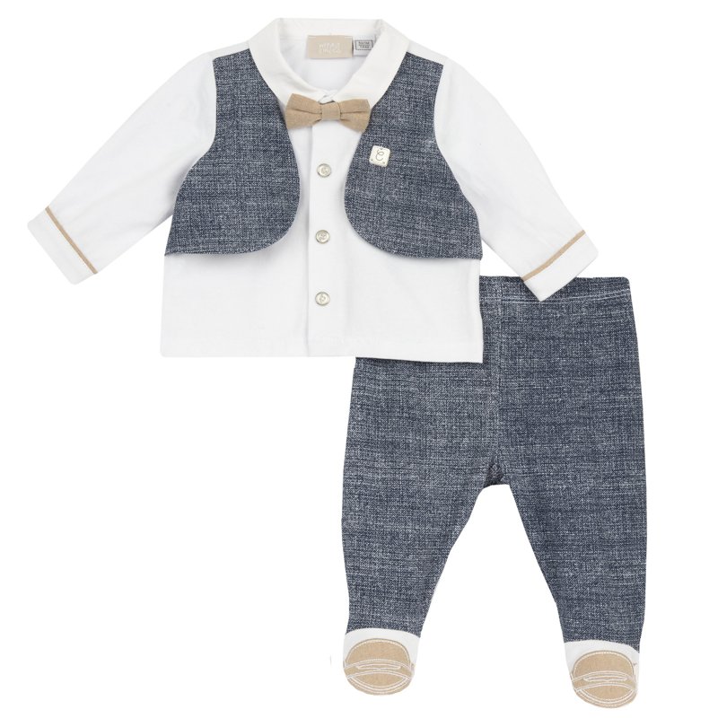SET 2: BABY SWEATER + LEGGINGS - WHITE/BLUE
