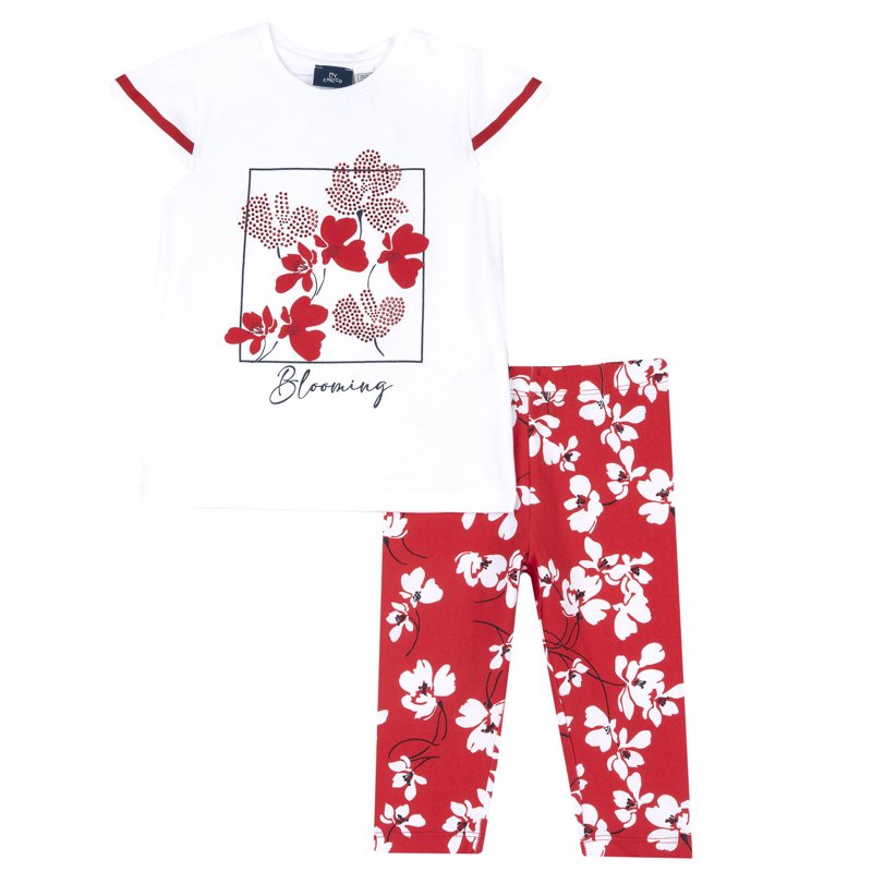 SET 2: T-SHIRT SHORT SLEEVE + LEGGINGS - RED PRINTED