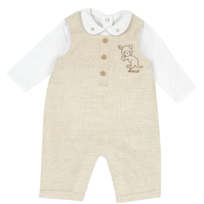 SET 2: BODYSUIT LONG SLLEVE + LONG DUNGAREES - MEDIUM NATURAL