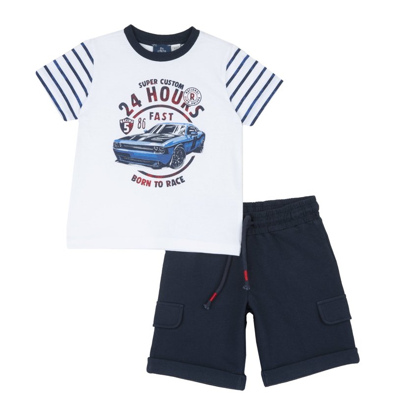 SET 2: T-SHIRT SHORT SLEEVE + SHORTS - WHITE