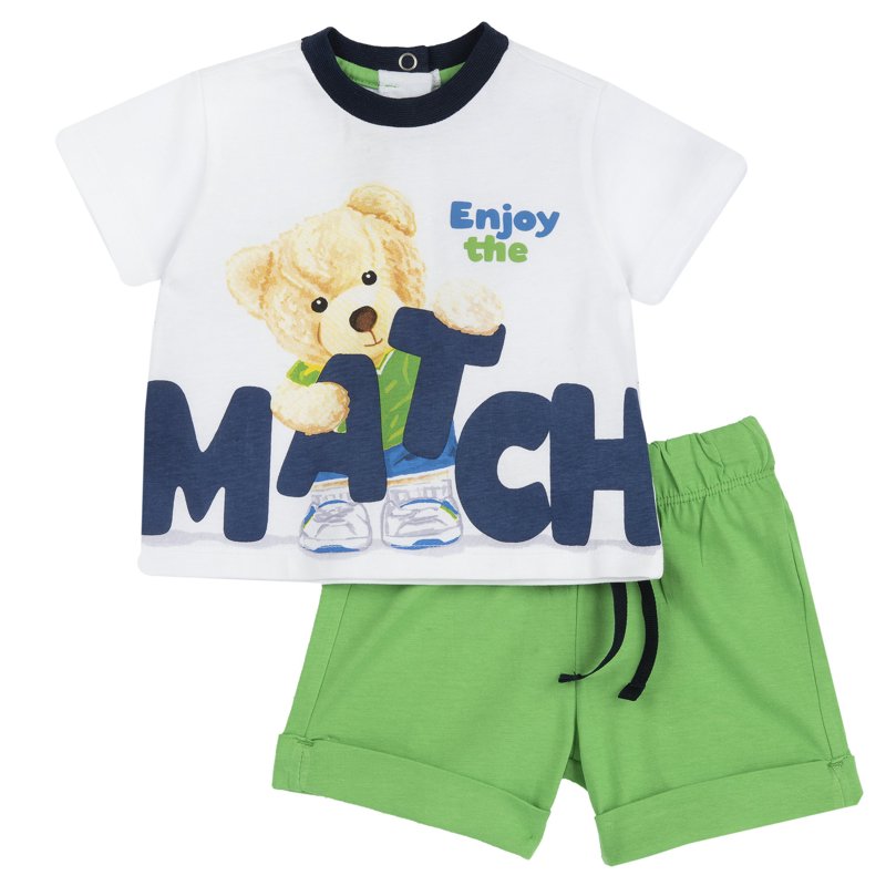 SET 2: T-SHIRT SHORT SLEEVE + SHORTS - WHITE/GREEN