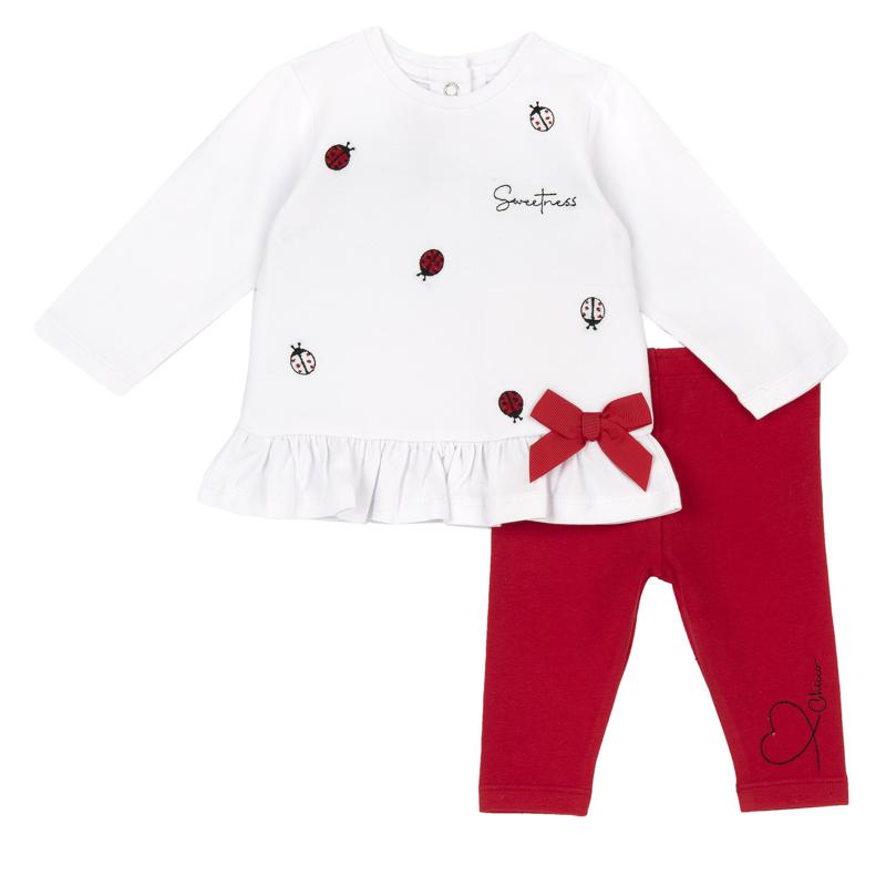 SET 2: T-SHIRT LONG SLEEVE + LEGGINGS - WHITE/RED