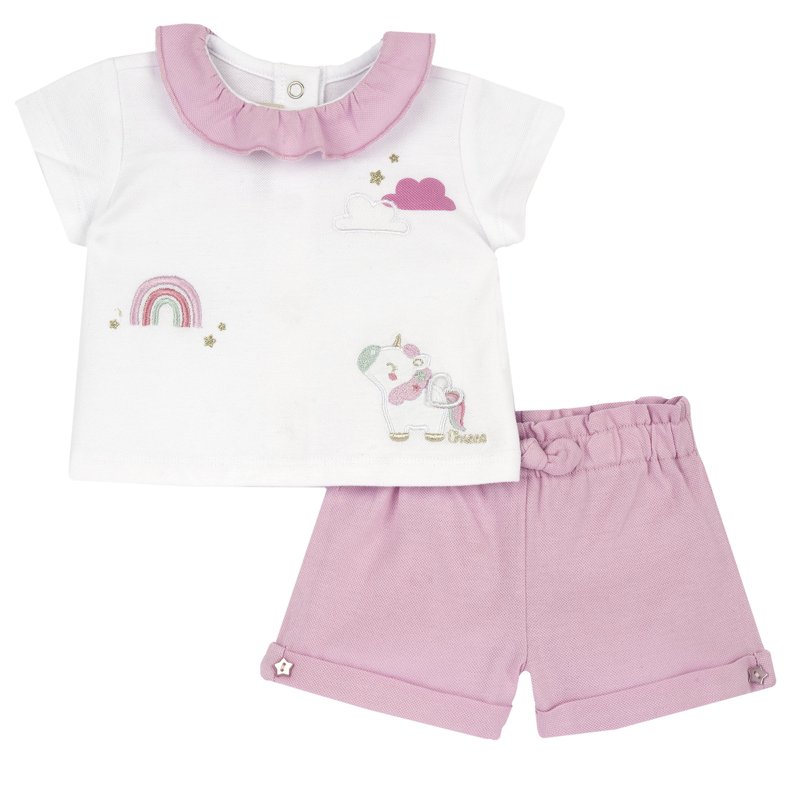 SET 2: T-SHIRT SHORT SLEEVE + SHORTS - MEDIUM PINK