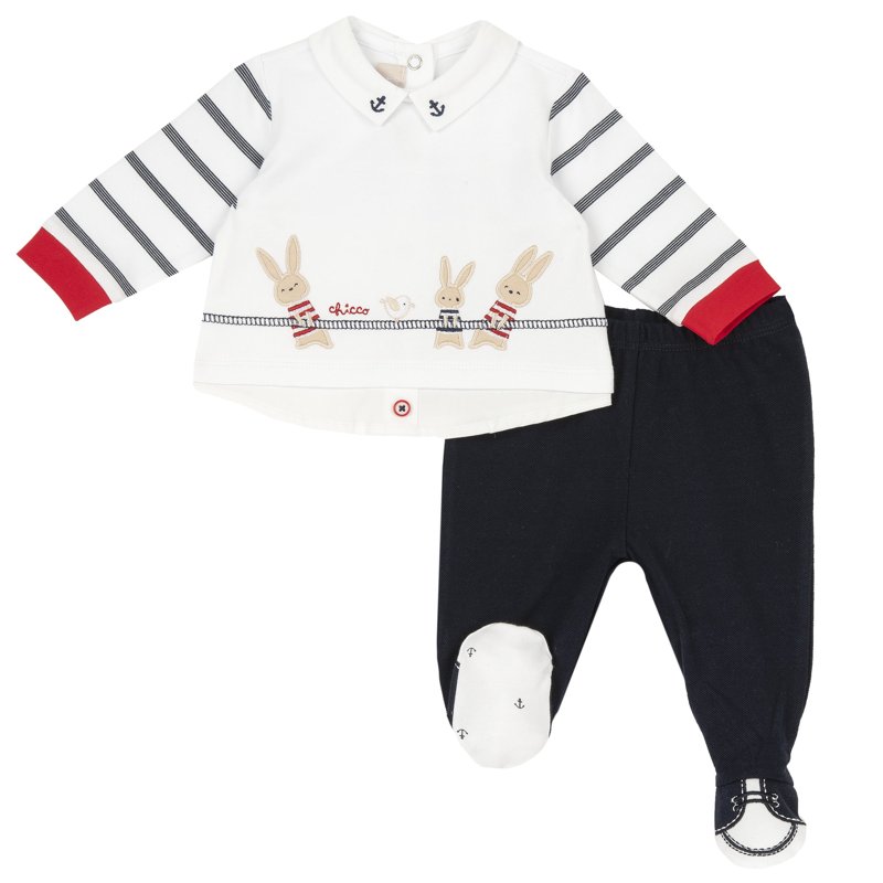 SET 2: BABY SWEATER + LEGGINGS - WHITE/BLUE