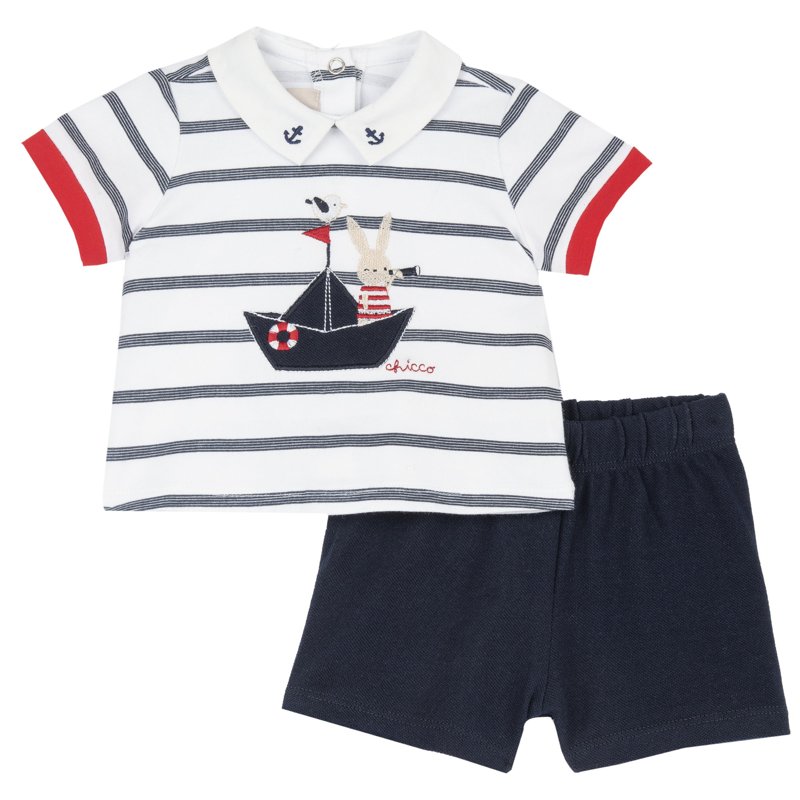 SET 2: POLO SHORT SLEEVE + SHORTS - WHITE/BLUE
