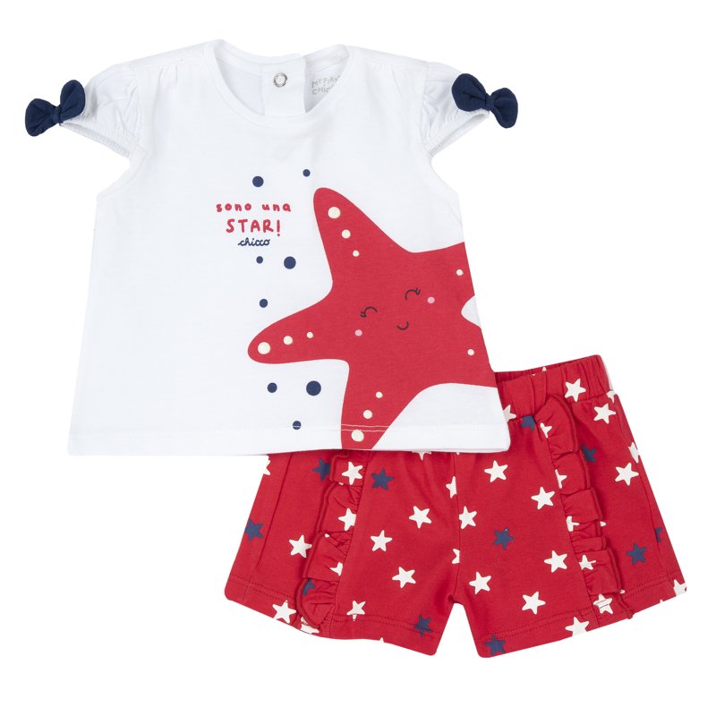 SET 2: T-SHIRT SHORT SLEEVE + SHORTS - WHITE/RED/GREY