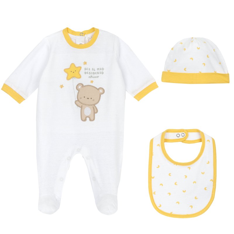 GIFT BOX: JUMPSUIT + BIB + HAT - WHITE