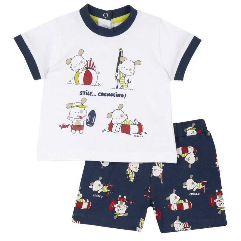 SET 2: T-SHIRT SHORT SLEEVE + SHORTS - WHITE/BLUE