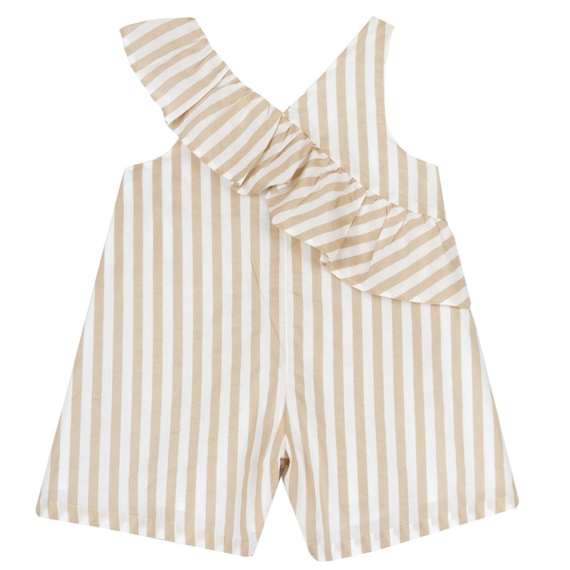 SHORT DUNGAREES - NATURAL STRIPED