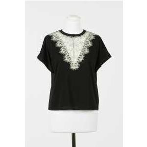 T-SHIRT - NERO/PIZZO BICOLOR